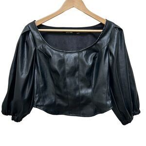 Do & Be Puff Sleeve Faux Leather Shirt Blouse